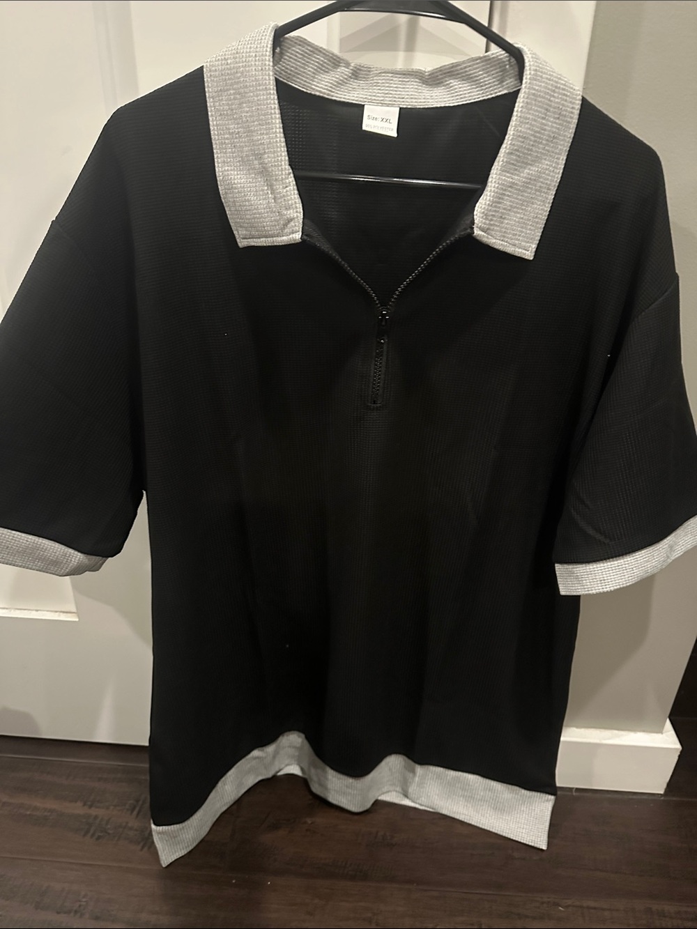 Black Short Sleeve Polo with Contrast Gray Trim